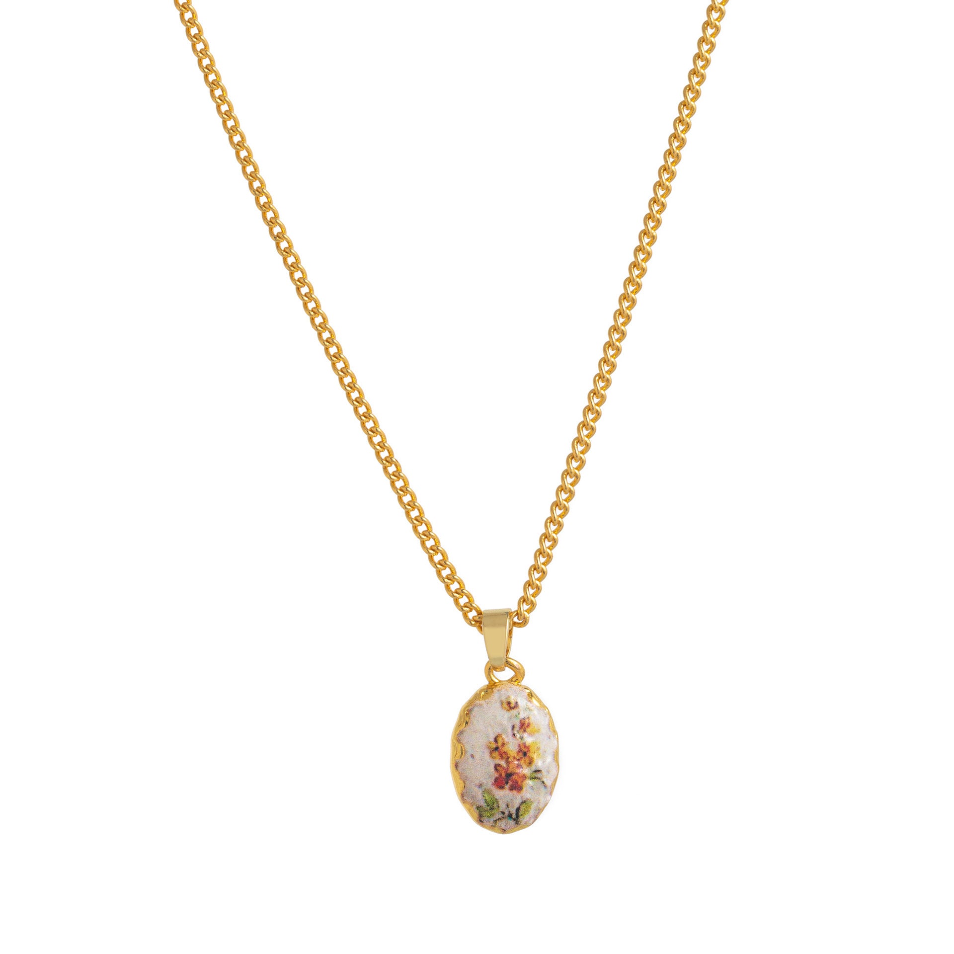 Ayelen Painted Pendant Necklace - Gold Yellow Flower Necklace [N8QEP1MV]