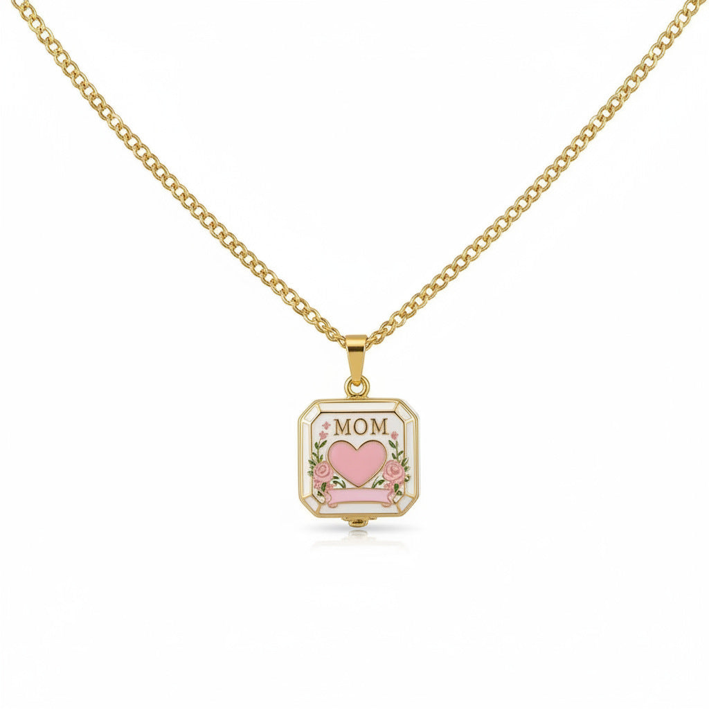 MOM Square Locket Pendant Necklace - MOM Square Pendant Necklace [QEZER95I]