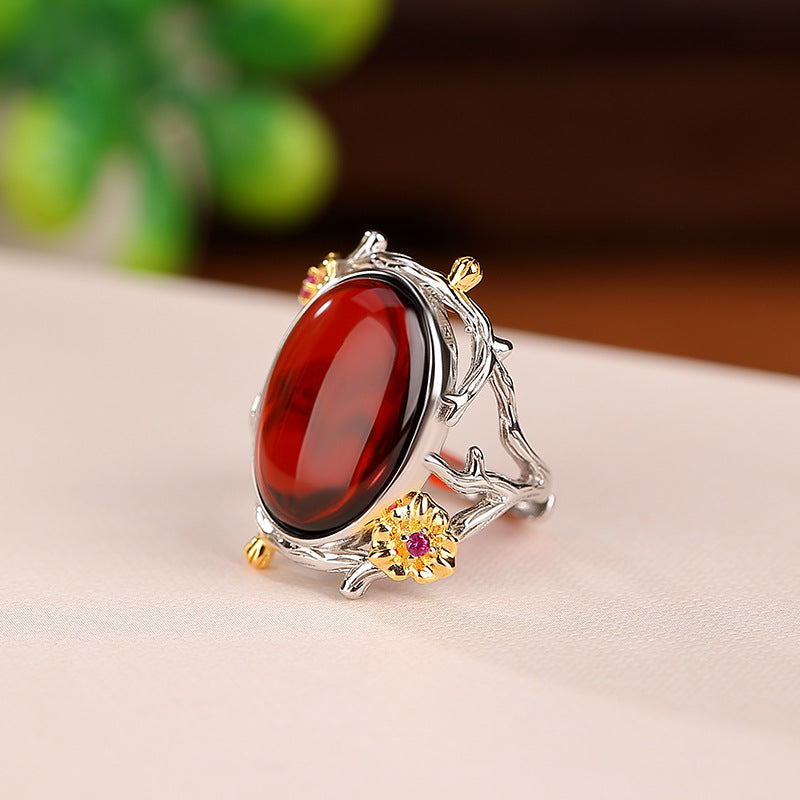 Blood Amber Oval Statement Ring