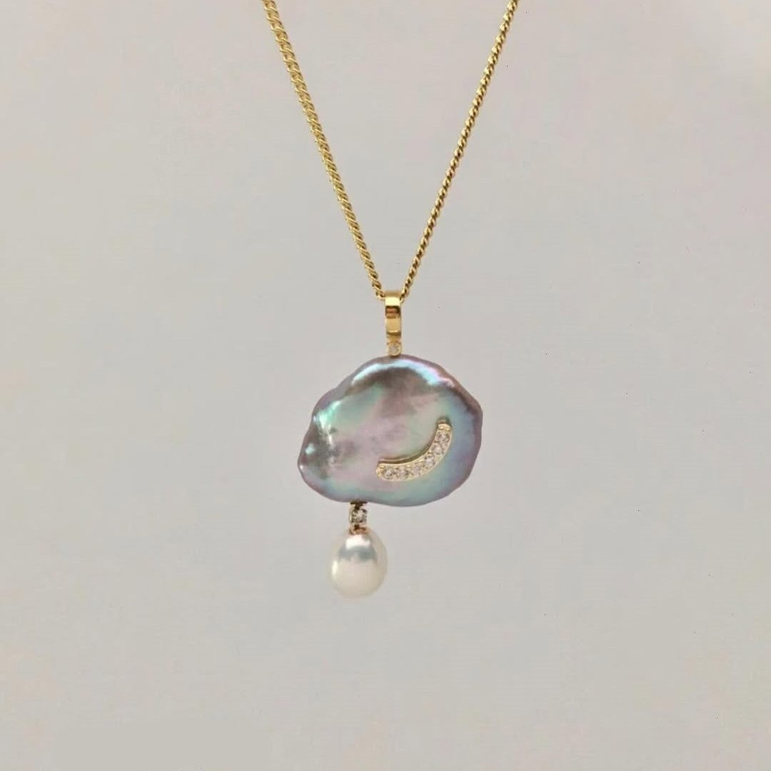 Alizae Pearl Moon Star Necklace - Blue Pearl Necklace [G3C0IPJ0]