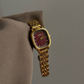 Liba Snakehead Quartz Watch - IEKE 807 Square Round Grid Red Dial Gold Steel Band [OXFOC40T]