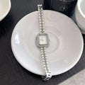 Rectangle Pearl Bracelet Watch - Silver Band / White Dial [L8GSEQNI]