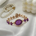 Oval Bracelet Watch with Stones - Violet [DF735SSB]