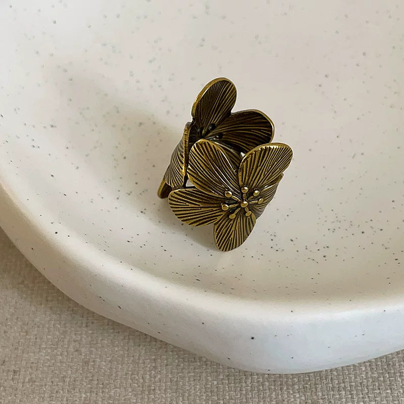 Stacked Amber Resin Ring - Vintage Flower Ring (Real Gold Plated) [CP6N4U3Q]