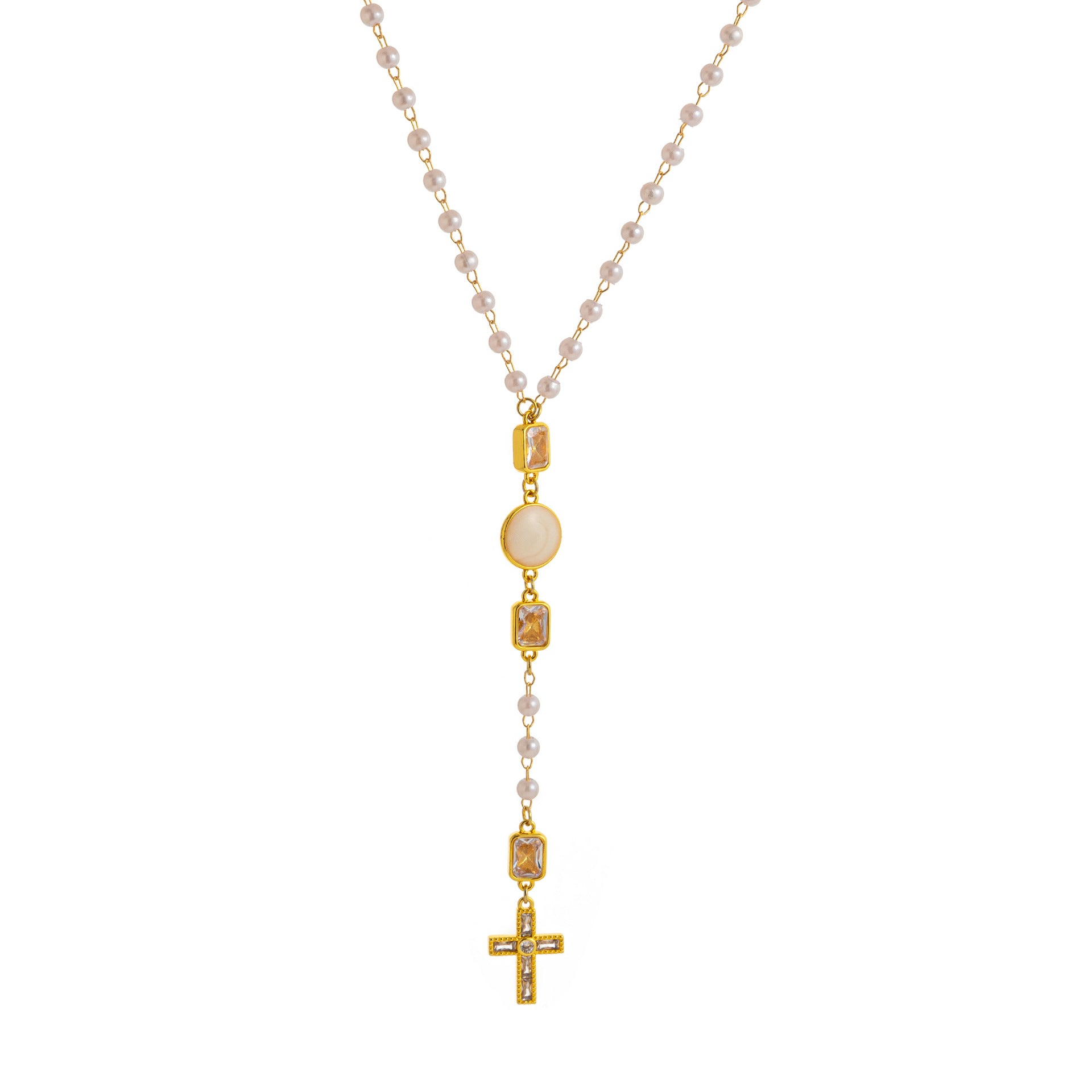 Cross Pendant Lariat Necklace - Large Zircon Cross [VZ3Z721D]