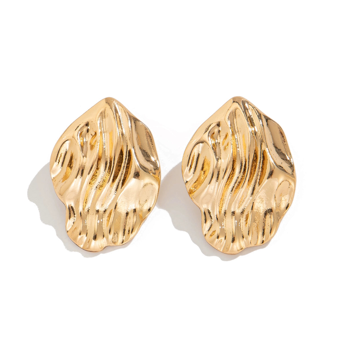 Mahi Wavy Metal Stud Earrings - Gold