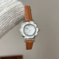 Round Floral Dial Faux Leather Watch - Coffee Strap (Silver Case) [EDWB046Y]