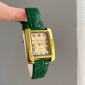 Vintage Square Roman Numeral Watch - Green Strap Gold Case Gold Dial [1T97U88X]