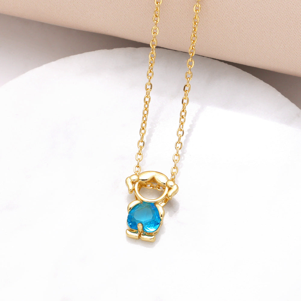 Jackson Zircon Heart Necklace - Light Blue [H3MTU2V7]