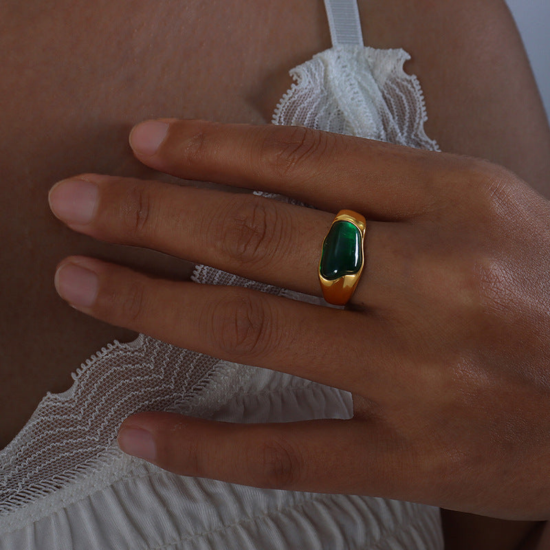Boston Irregular Emerald Ring - Gold Ring [9RVSPMWK]