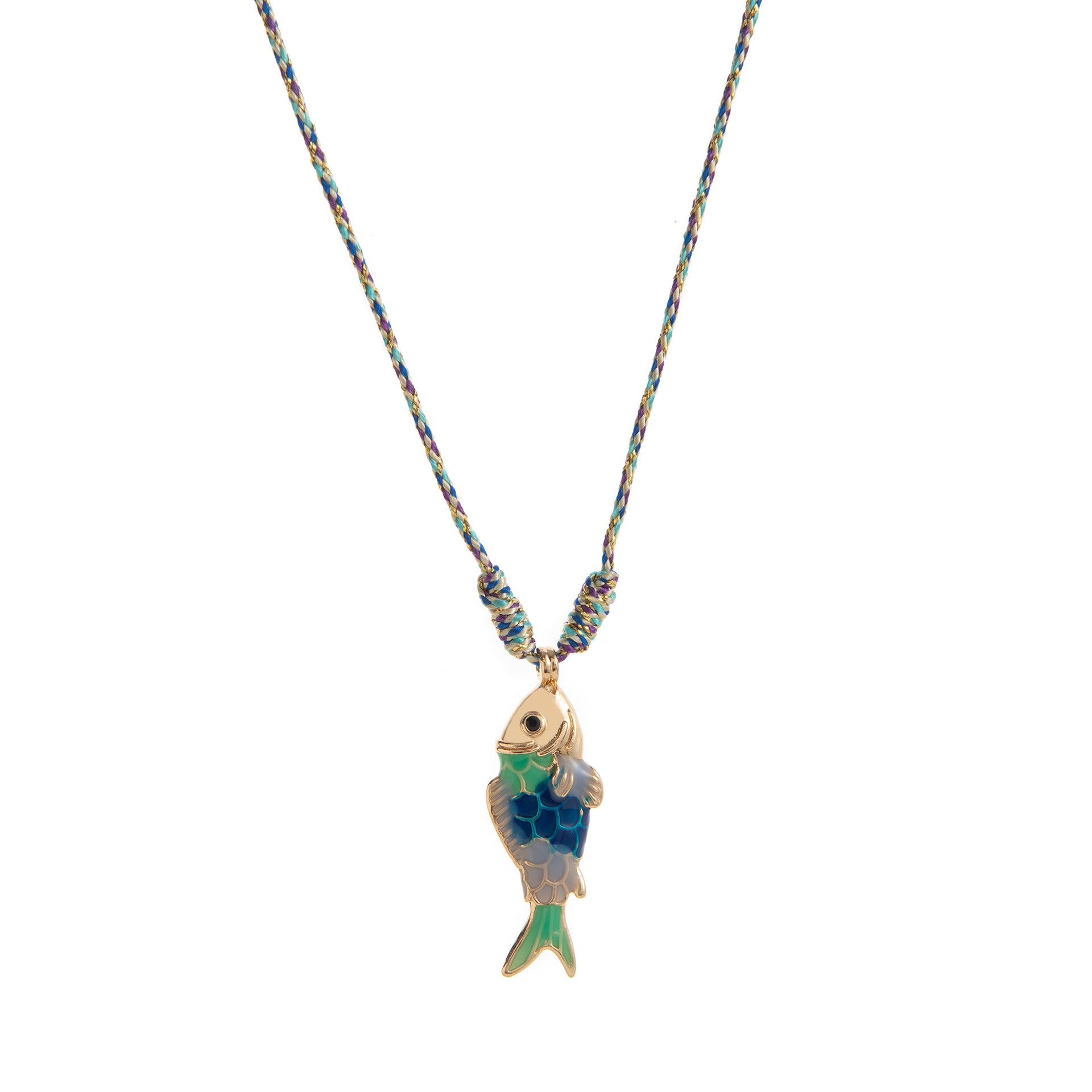 Ocean Fish Pendant Cord Necklace - Teal Fish Necklace (40mm Pendant) [YIQZJCDJ]