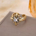 Black Gold Iris Flower Ring Set - Black Gold Inlaid Iris Flower Ring [XRHVRBR8]