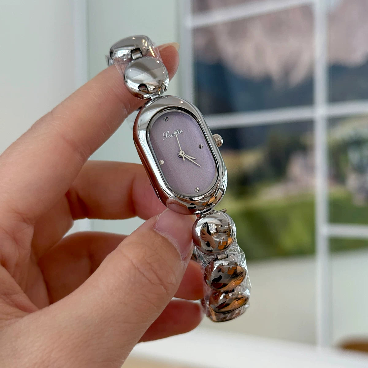 Minimalist Rectangular Bracelet Watch - Silver & Purple [DKHKFSW4]