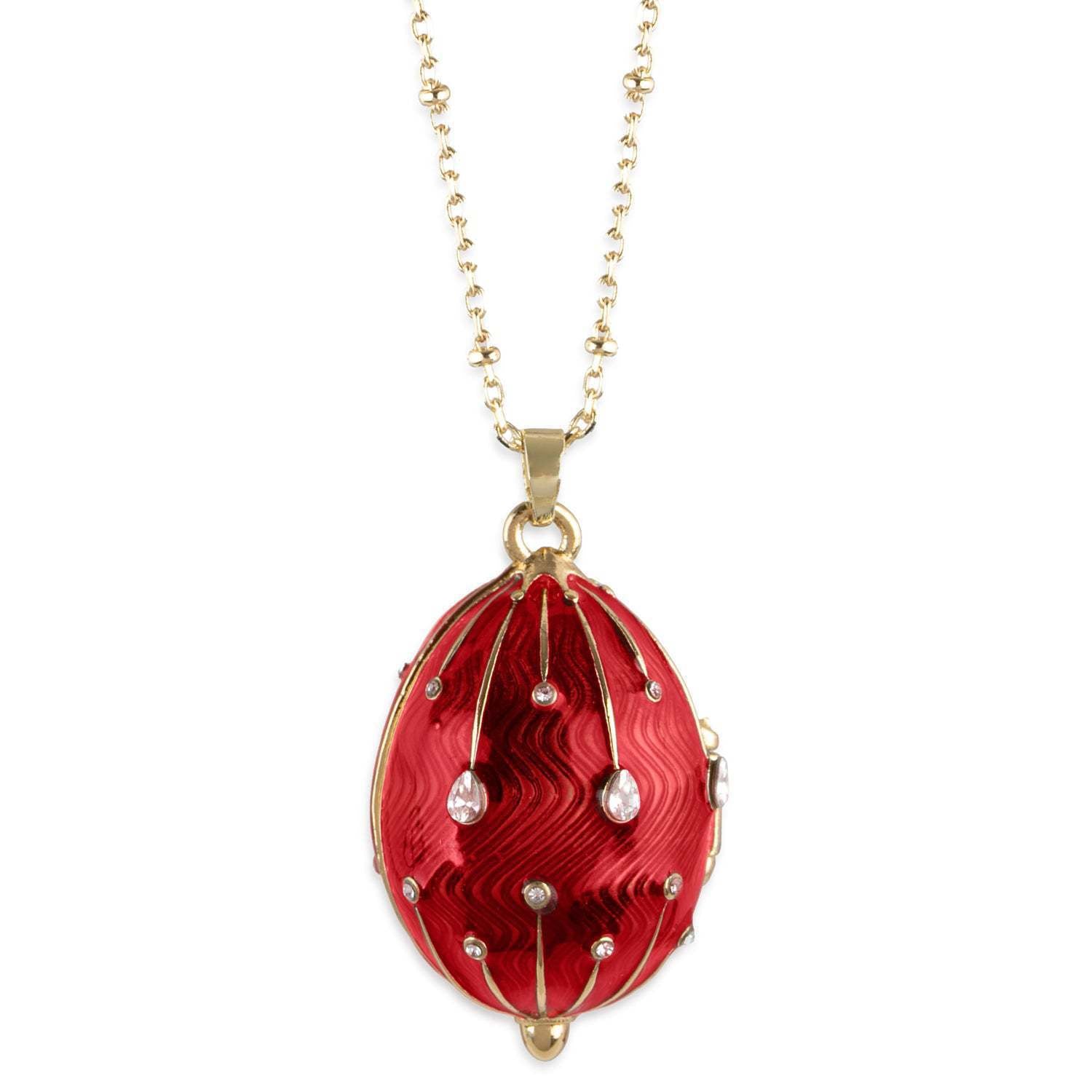 Enameled Egg Pendant Necklace - Bright Red Egg (Soldier Inside) [KGUB63EJ]