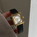 Vintage Square Bracelet Watch - Black Strap Gold Frame White Face (Leather) [R0KBY632]