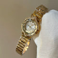 Faceted Glass Dial Watch - Gold Band White Dial (Steel Strap) [LKIKCSAG]