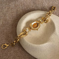 Irregular Hollow Bracelet Watch - Gold Band with Orange Dial [SH0AZZ17]