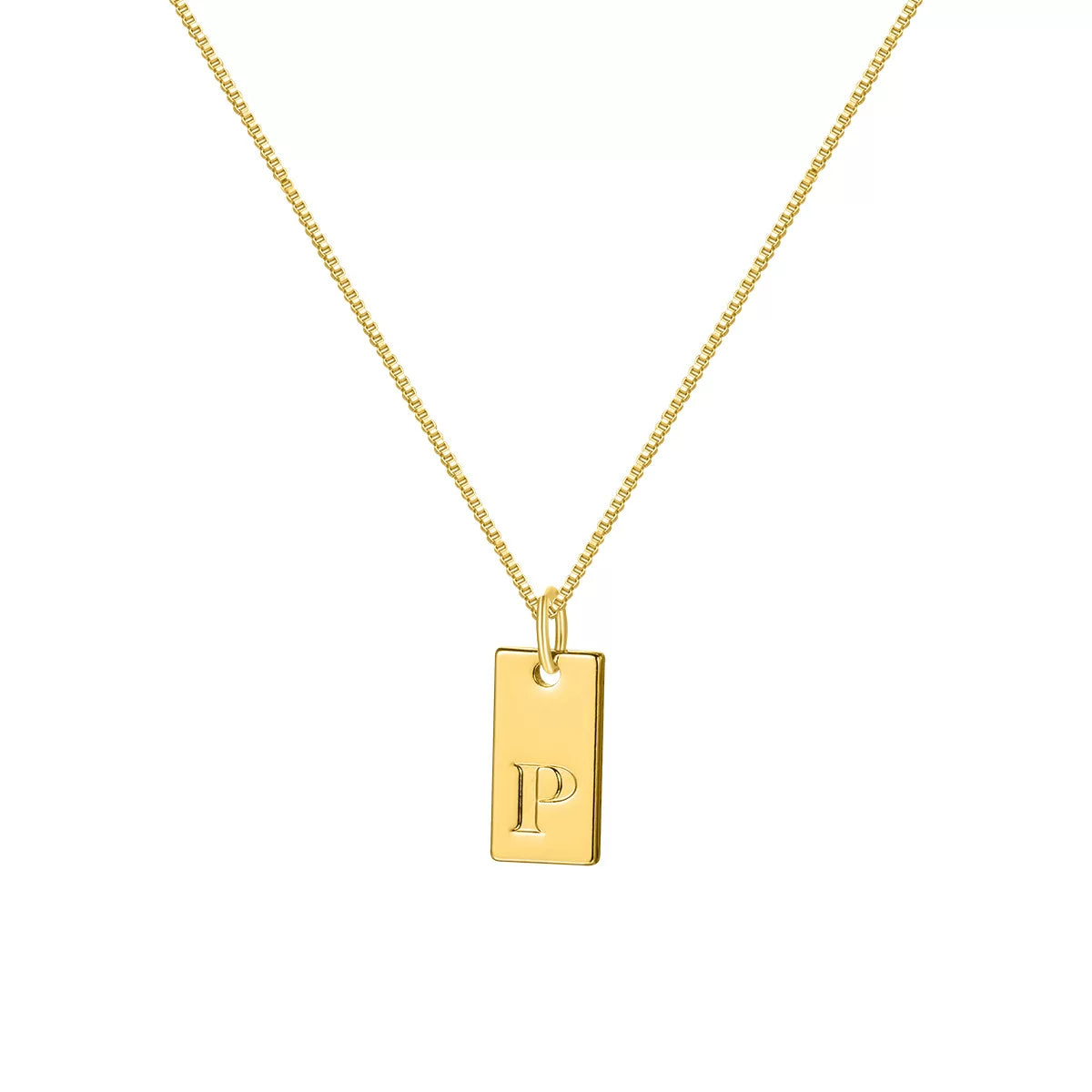 Initial Pendant Box Chain Necklace - Style P [X86E7GF2]