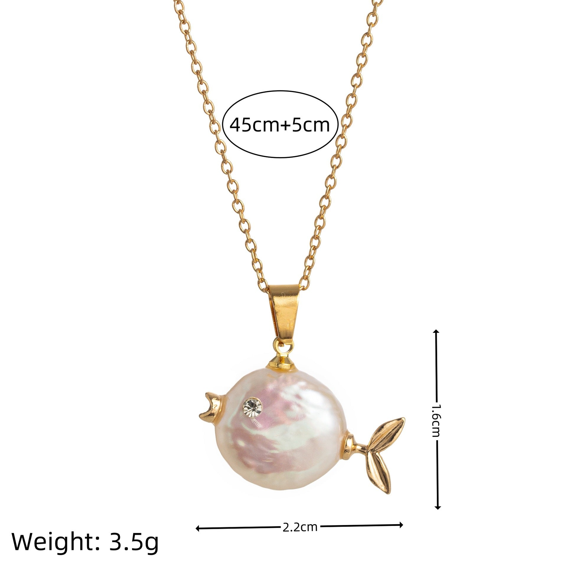 Baroque Pearl Fish Pendant Necklace - Gold Regular Fish [SEDXBAGF]