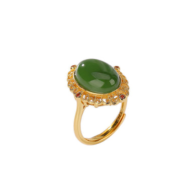 Imperial Jade Blossom Sterling Silver Gold-Plated Ring