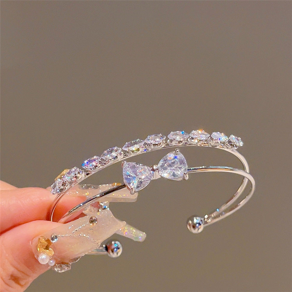Wren Double Layer Bow Bracelet - Silver White [M5SWXCCT]