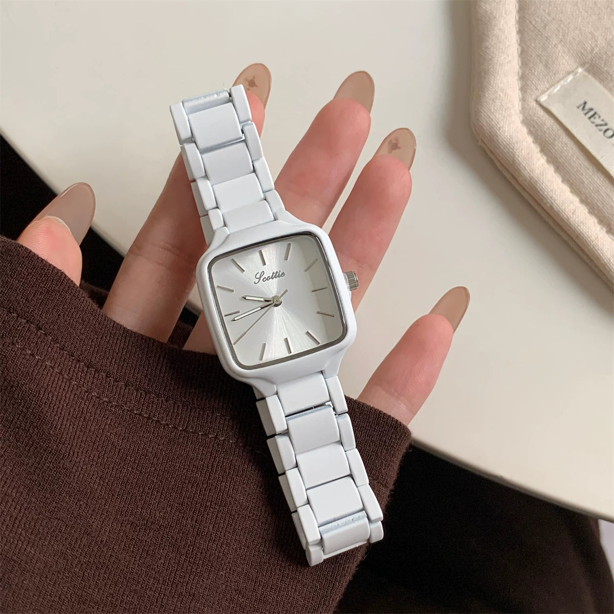 Square Dial Minimalist Watch - White [42Q82WRF]