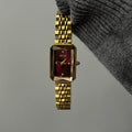 Liba Snakehead Quartz Watch - IEKE 709 Cut Four Diamonds Red Dial Gold Steel Band [XFFRUN4D]