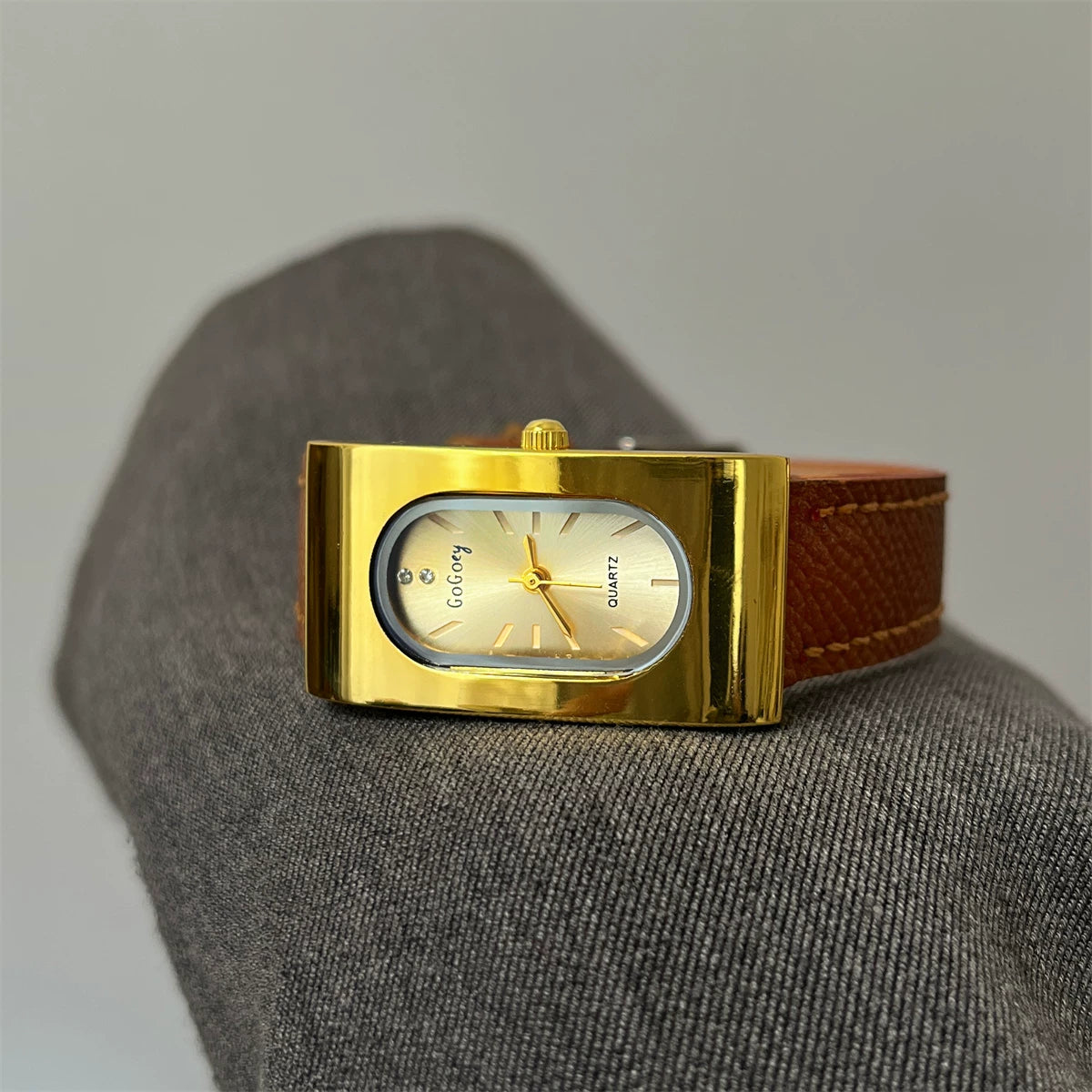 Vintage Square Leather Watch - Brown (Steel) [HJX1UB4H]