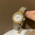 Floral Mother-of-Pearl Bracelet Watch - Two-Tone with White Dial (Double Row Floral) [EA8Q7P66]