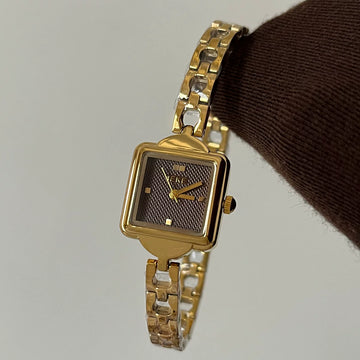 Square Dial Chain Bracelet Watch - Gold Band Coffee Face (Dot Markers) [30ZTY29J]