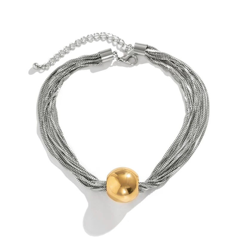 Layered Bead Chain Necklace - Mixed Color Large Bead [9V3PCFO6]