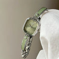 Square Half-Bangle Chain Watch - Silver Chain Green [MXC7B8OG]