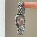 Daisy Dial Bracelet Watch - Silver Strap Grey-Brown Dial Small Square [XOL9DVQX]