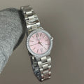 Minimalist Round Dial Bracelet Watch - Silver Band with Pink Dial [IURNQAJN]