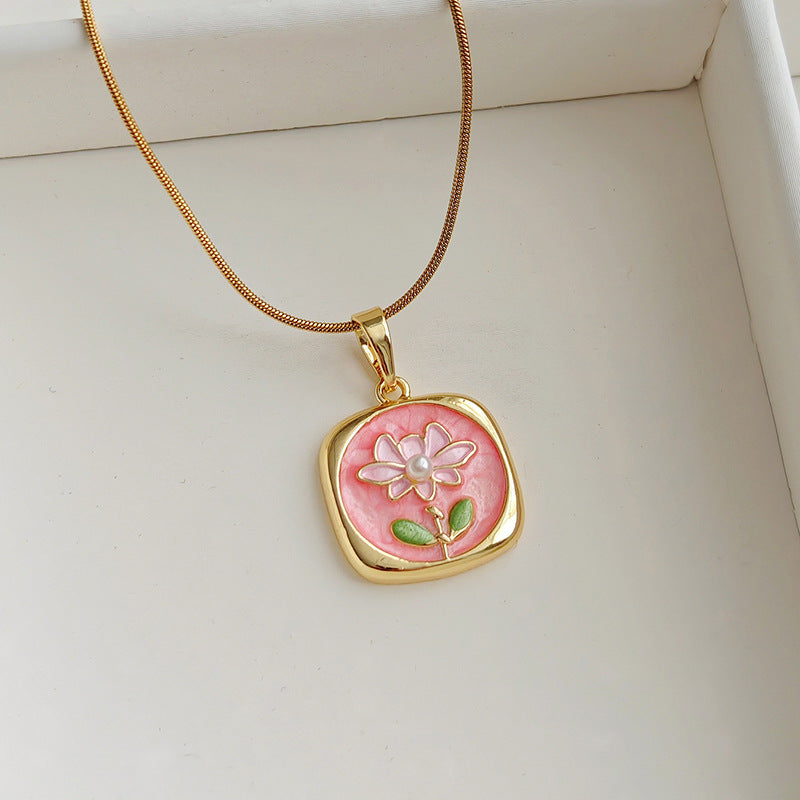 Zarah Monet Garden Necklace - Lotus Pearl Pendant - Pink [T4IVRR7Y]