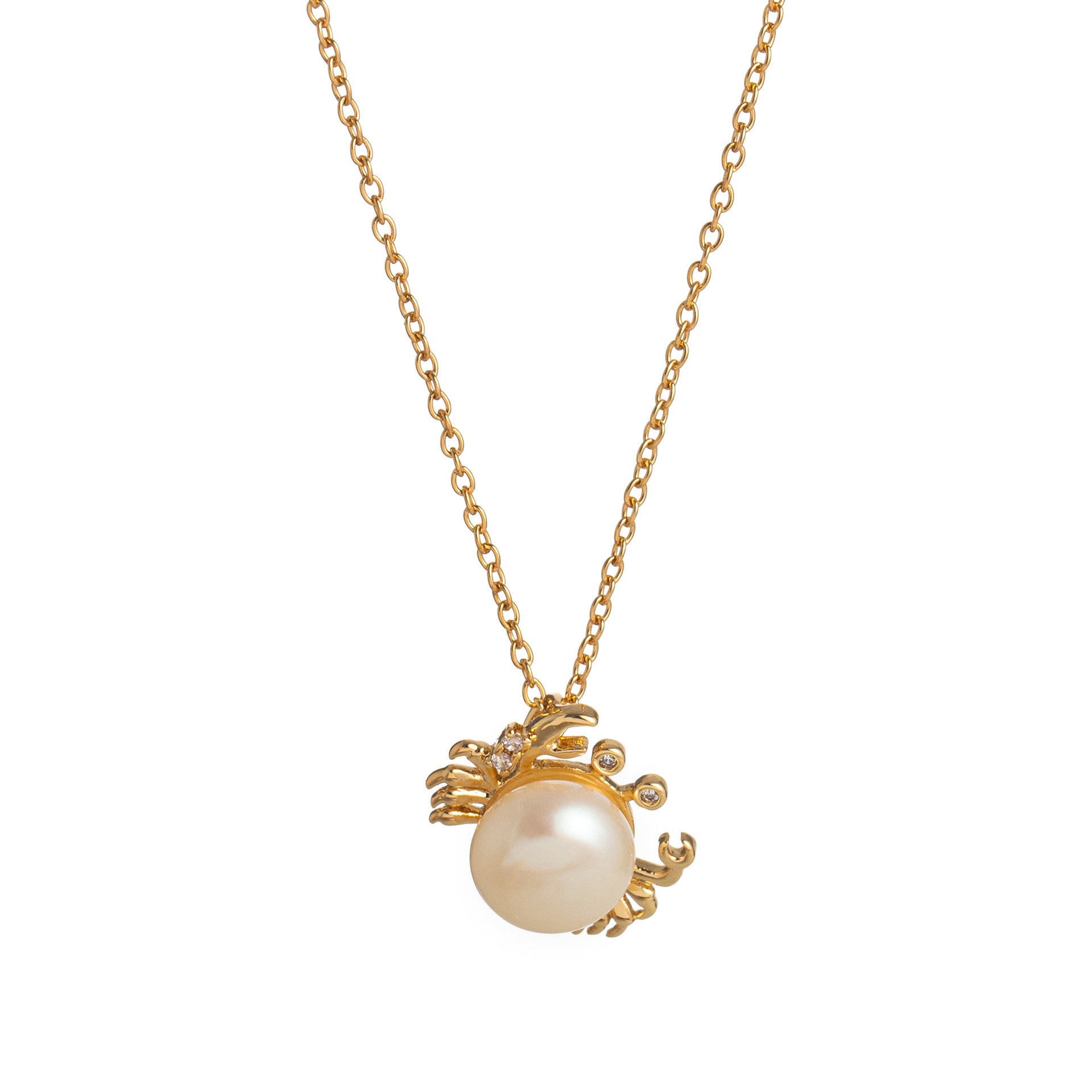 Baroque Pearl Fish Pendant Necklace - Gold Crab [T97JF1NL]
