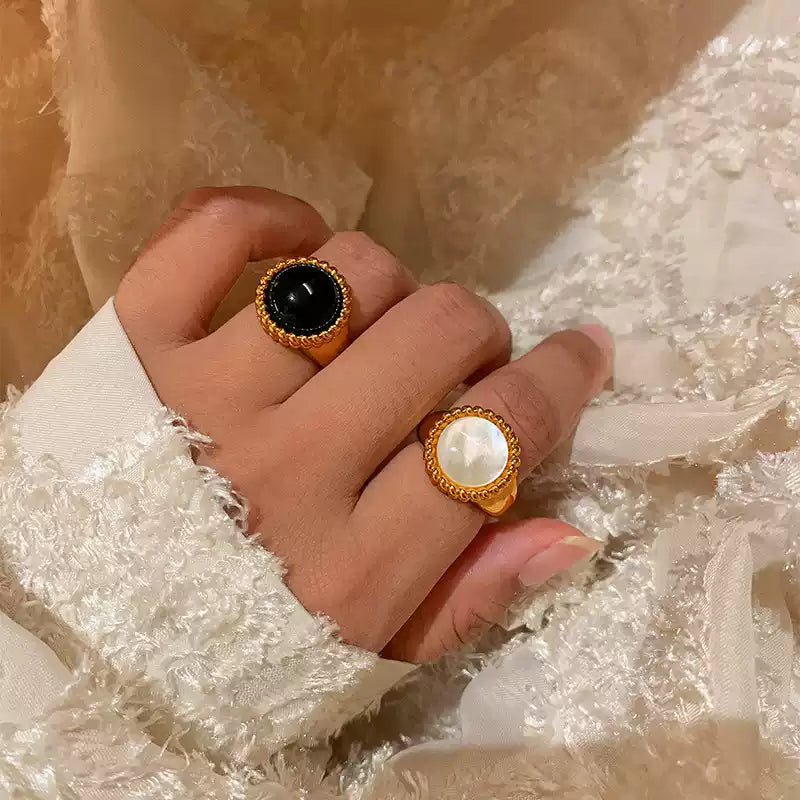 Onyx & Pearl Rings 24k Pleated Ring