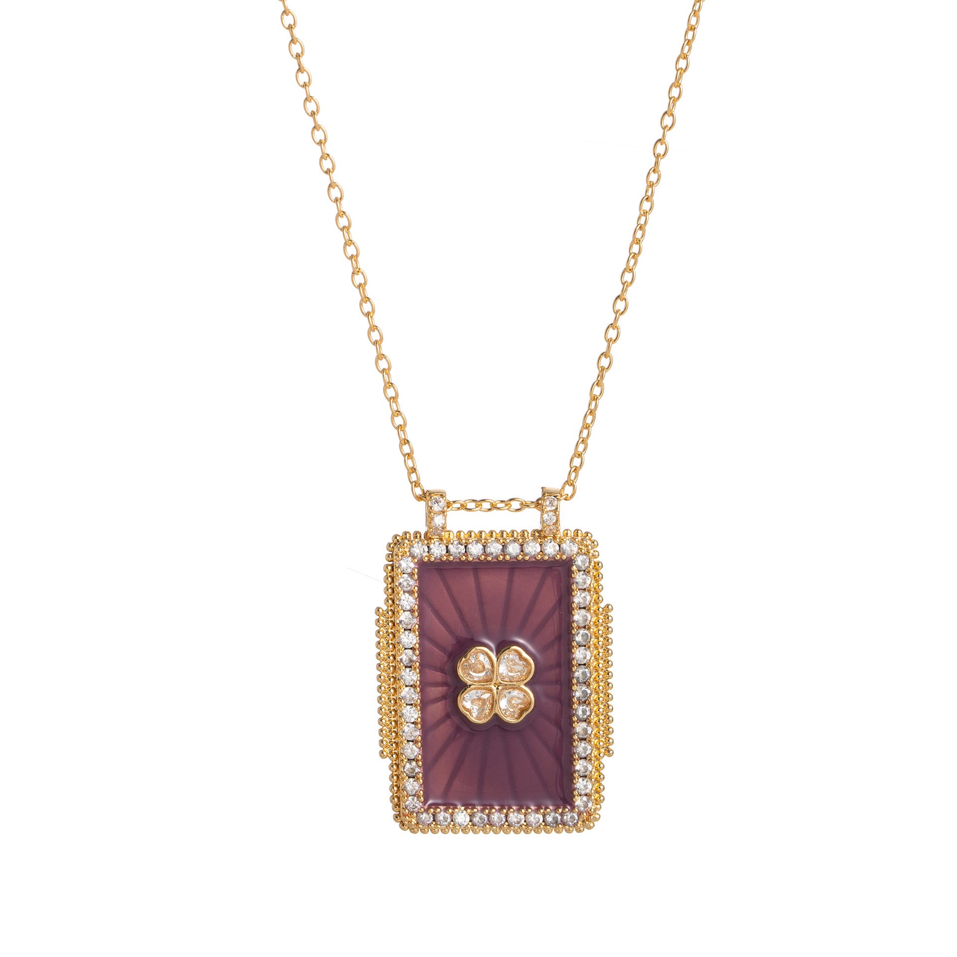 Celestial Charm Pendant Necklace - Purple Clover [0S2XSXOF]