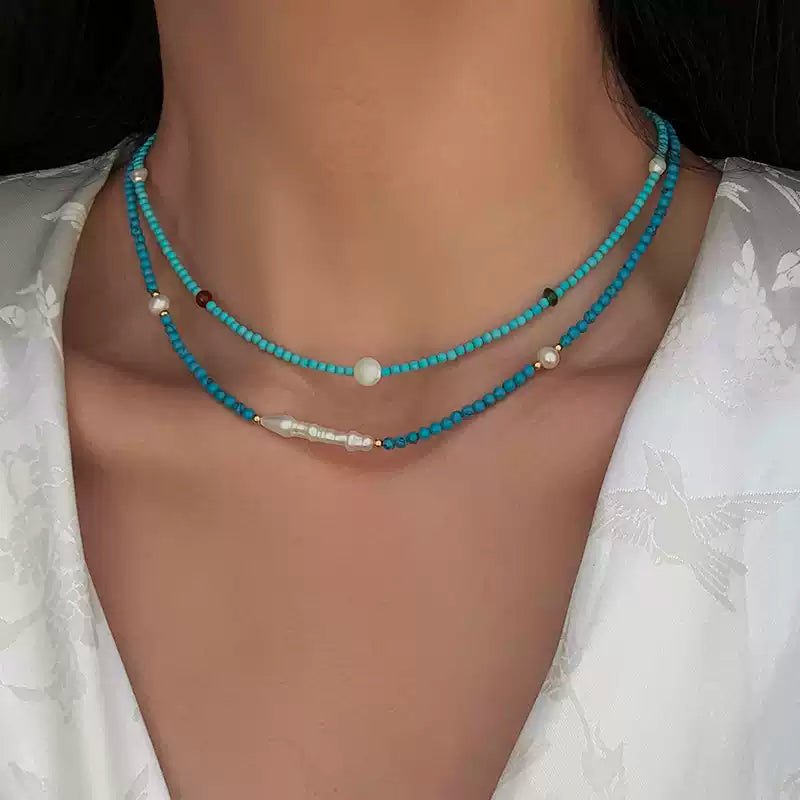 Minimal Turquoise Beaded Necklace Set