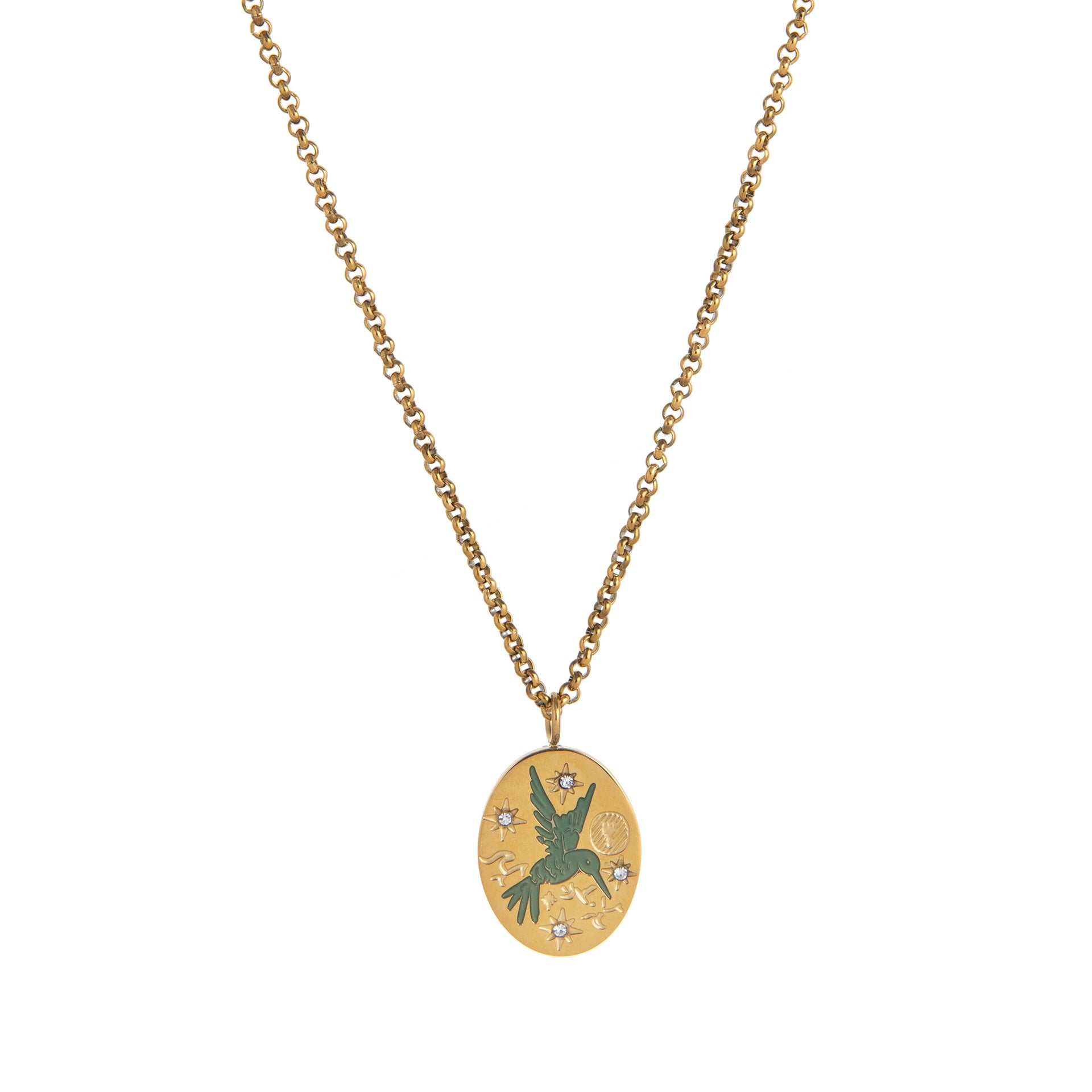 Hand-Painted Floral Pendant Necklace - Bluebird Pendant [0CZ4E6F2]