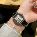 Elegant Tonneau Leather Watch - Black [3HALBR5S]