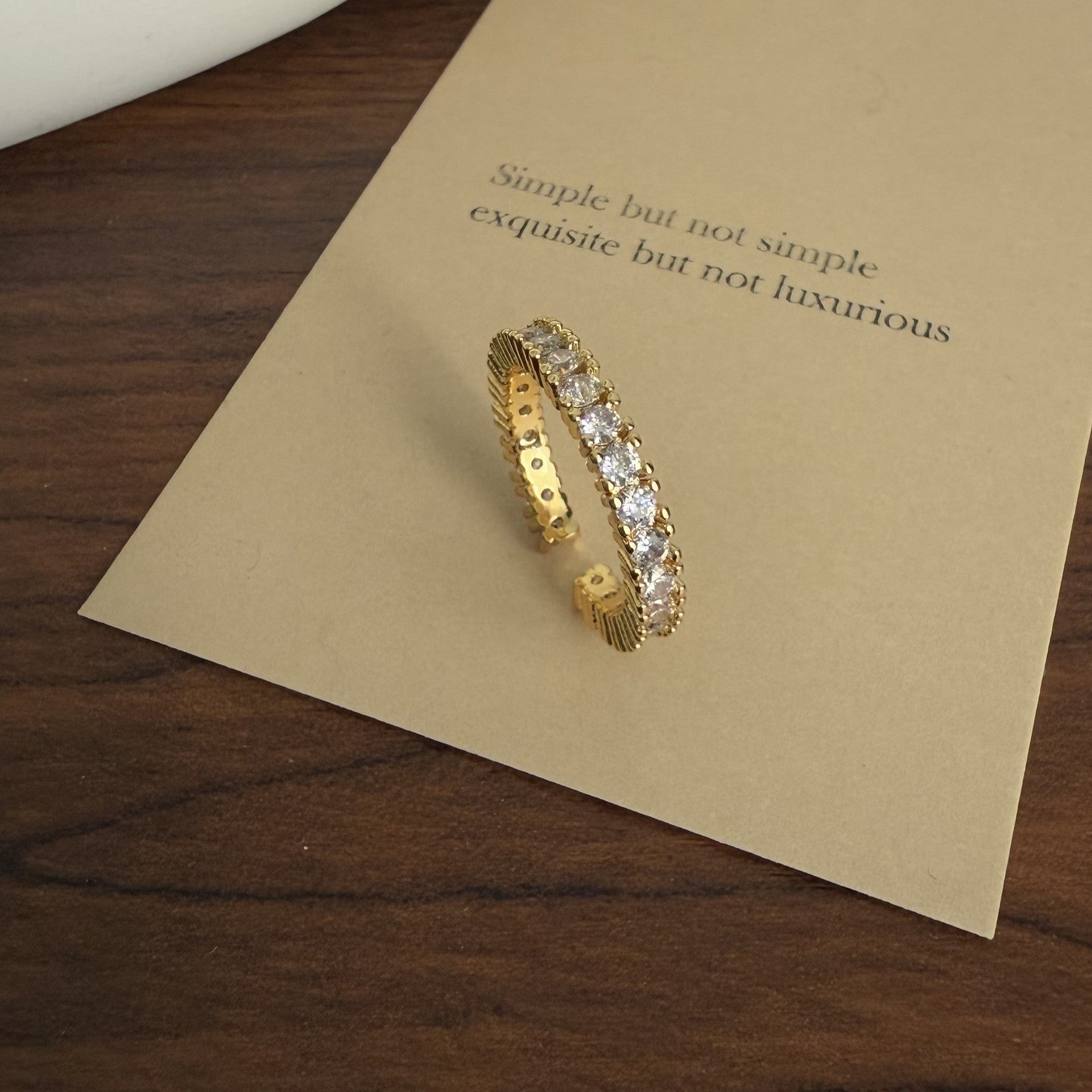 Keaton Sculptural Open Ring - Gold Full Zircon Band Ring [64QOV3SK]