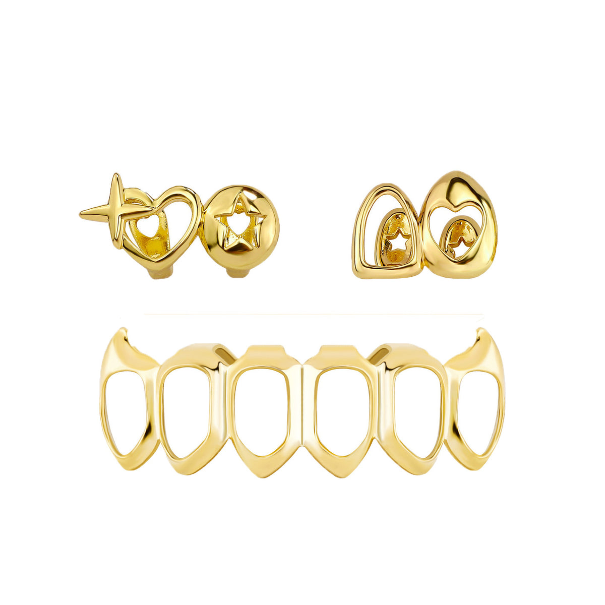Glossy Electroplated Teeth Grillz - Gold Fangs Set [WQAYTRHM]
