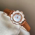 Round Floral Dial Faux Leather Watch - Coffee Strap (Gold Case) [JKZKFJRY]