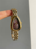Liba Snakehead Quartz Watch - IEKE Snakehead Red Dial Gold Steel Band [880XL17X]