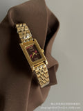 Liba Snakehead Quartz Watch - IEKE 88245 (6 12) Red Dial Gold Steel Band [K9YRVJN1]