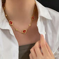Four-Leaf Flower Pendant Necklace - Red Necklace [WXQOZU2F]