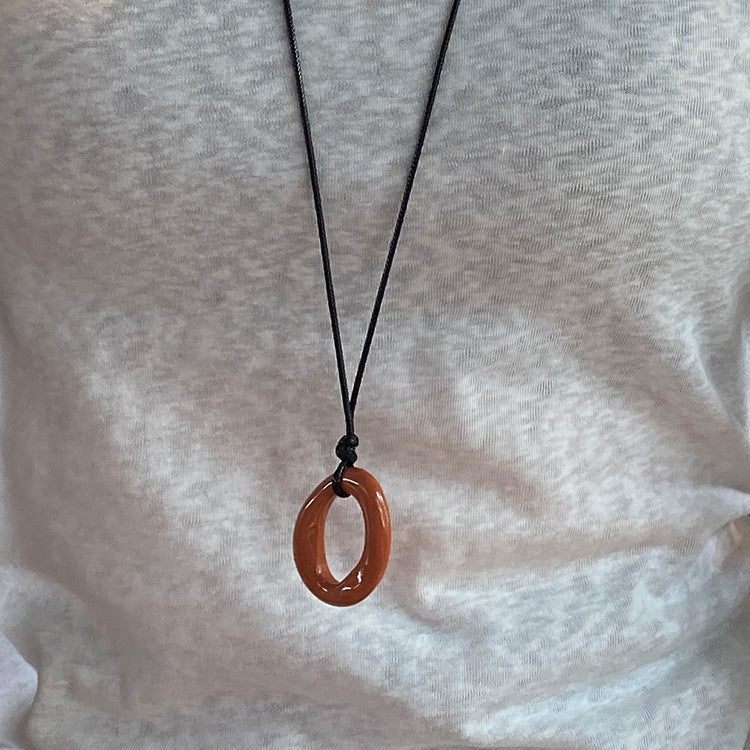 Charley Geometric Pendant Necklace - Orange-Brown Irregular O Necklace [QULGG5SQ]