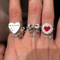 Heart Bow Open Ring - Silver Heart Ring (Style A) [V10KDRJK]