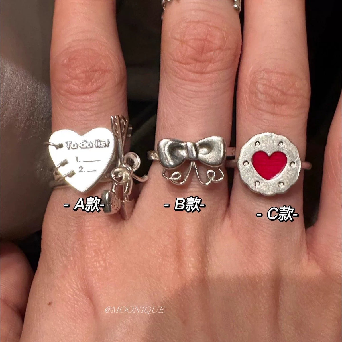 Heart Bow Open Ring - Silver Heart Ring (Style A) [V10KDRJK]
